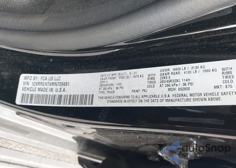 2021 Ram 1500 Limited 4X2 5'7 Box from USA, damaged, VIN 1C6RREHT4MN709491